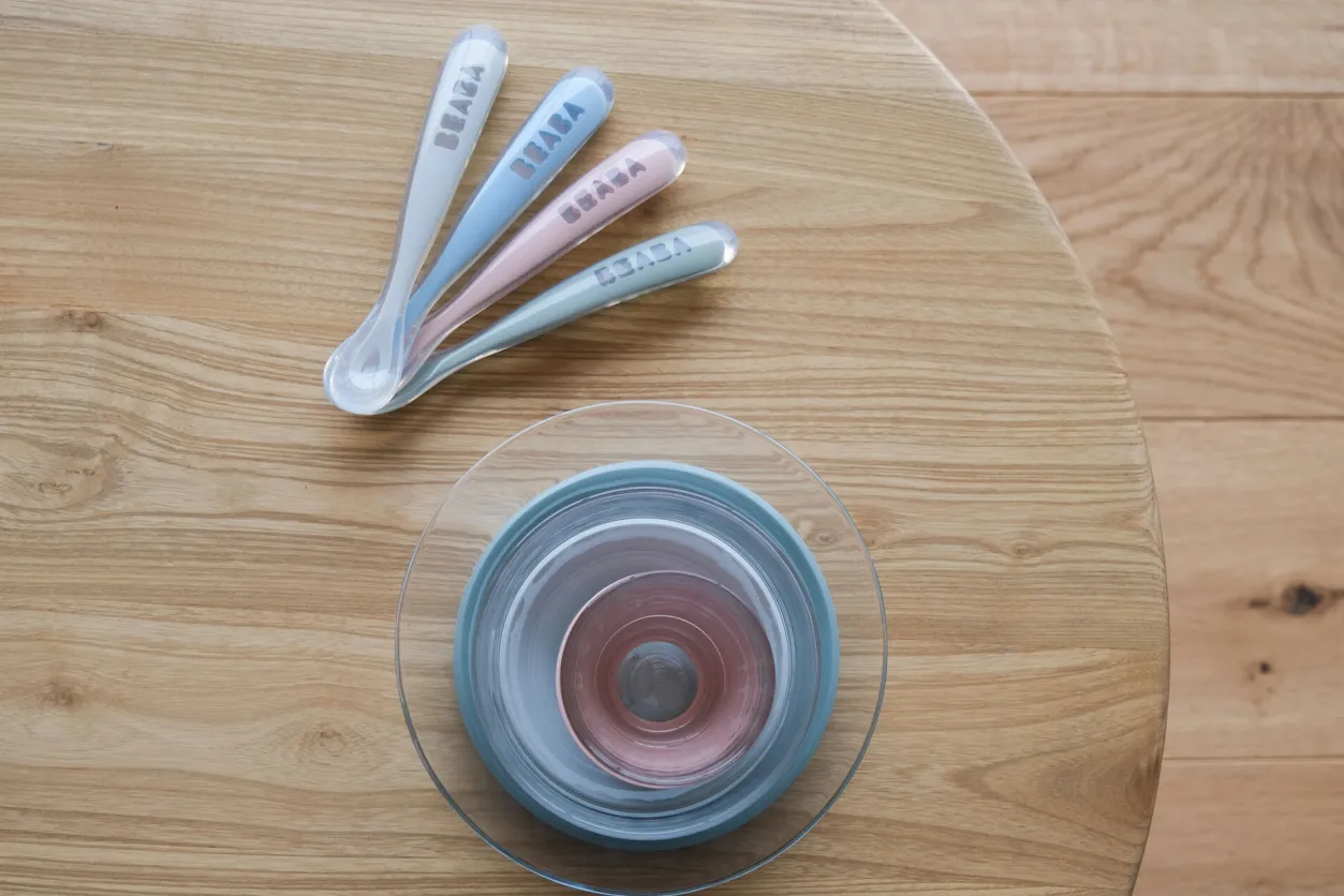 BÉABA Couverts, Vaisselle Et Bavoirs*Lot 4 Cuilleres 1Er Age Silicone Eucaplyptus