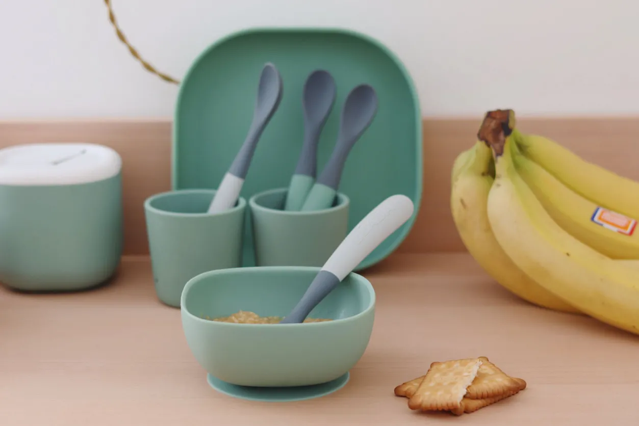 BÉABA Couverts, Vaisselle Et Bavoirs*Lot De 4 Cuilleres 1Er Age Silicone Bi-Ton Mineral