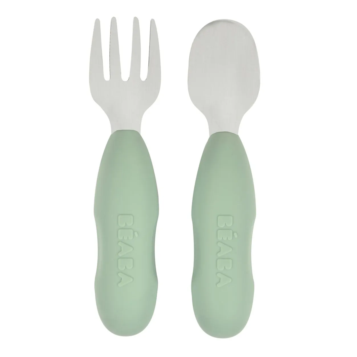 BÉABA Couverts, Vaisselle Et Bavoirs*Lot De 2 Pre-Couverts Inox Sage Green