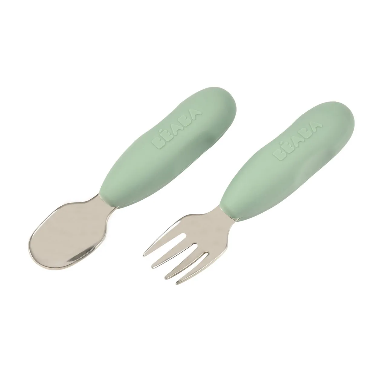 BÉABA Couverts, Vaisselle Et Bavoirs*Lot De 2 Pre-Couverts Inox Sage Green