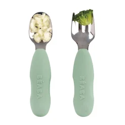 BÉABA Couverts, Vaisselle Et Bavoirs*Lot De 2 Pre-Couverts Inox Sage Green