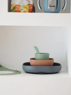 BÉABA Couverts, Vaisselle Et Bavoirs*Set Vaisselle Silicone 4 Pieces Mineral